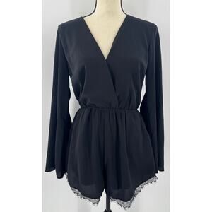 Illa Illa Black Romper Shorts Jumpsuit Long Sleeve Formal Wrap Lace Cockatail S
